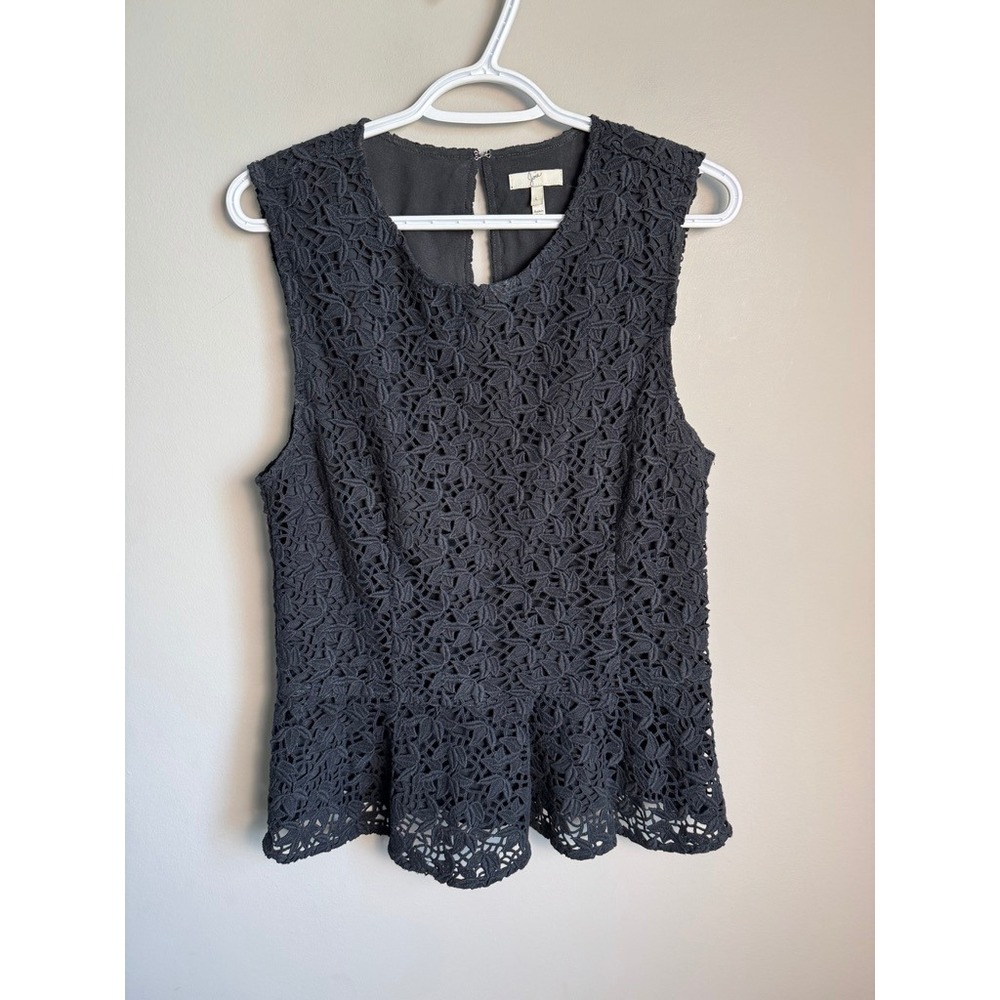 Joie Black Cotton Crochet Peplum Top Large Sleeveless Lace Boho Romantic Gothic